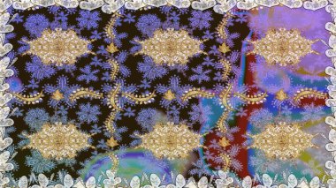 Kahverengi renklerde altın desenler ve altın elementler. Raster geleneksel oryantasyon süsü. Kusursuz klasik altın desen.