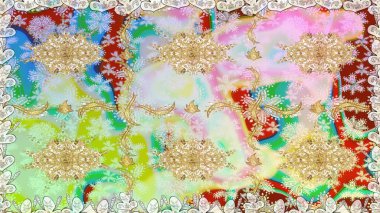 Altın elementlerle nötr renklerde altın desen. Geleneksel klasik altın desen. Raster oryantal süs. Barok tarzında kusursuz bir doğulu süsü..