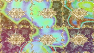 Tarafsız renkler ve altın elementler. Kusursuz altın desen. Çiçek desenli altın metal. Raster altın çiçek süsü brokar kumaş ve cam desenli..
