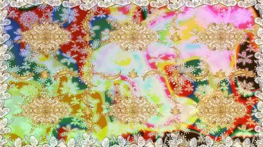 Kart, duvar kağıdı, ambalaj ve tekstil için klasik tasarım. Klasik çiçek dokusu. Altın şablon. Raster illüstrasyonu. Kusursuz desenli altın elementler. Tarafsız renklerde Royal retro.