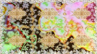 Tarafsız renklerde altın çiçekli altın desenler. Raster geometrik arka plan. Altın rengi, kusursuz çizim. Senin tasarımın için, duvar kağıdı..