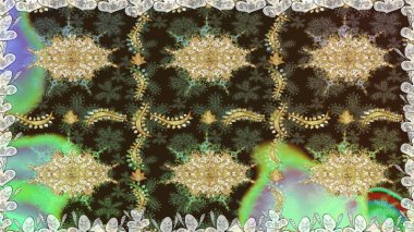 Kusursuz altın desenli bukleler. Raster illüstrasyonu. Raster altın desen. Altın elementli kahverengi renkler. Doğu tarzı arabesk.