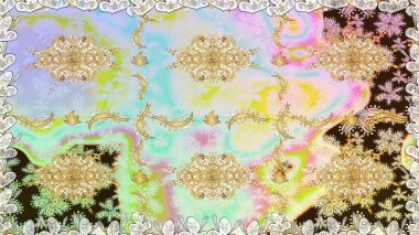 Kusursuz klasik altın desen. Altın elementlerle nötr renklerde altın desen. Raster geleneksel oryantasyon süsü.