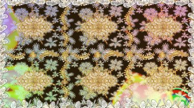 Kusursuz kıvırcık saçlar. Raster altın desen. Doğulu stil, altın elementlerle kahverengi renklerde altın desenli arabesk yapar..