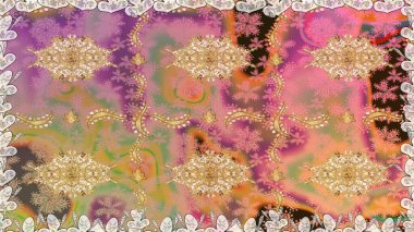 Bej renklerde altın element. Antika altın tekrarlanabilir duvar kağıdı. Damask arkaplanı tekerrür ediyor. Barok tarzında altın çiçek süsü..