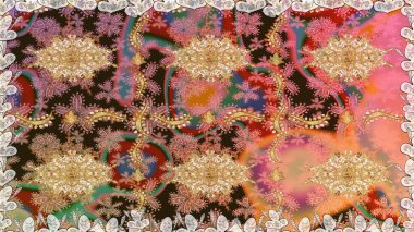 Antika altın tekrarlanabilir duvar kağıdı. Damask arkaplanı tekerrür ediyor. Barok tarzında altın çiçek süsü. Kahverengi renklerde altın element.