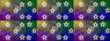 Raster illüstrasyonu. Kar taneleri deseni. Renkli arka planda izole edilmiş kar tanelerinin düz tasarımı. Kar tanesi süsleme deseni. Kar taneleri arkaplanı.