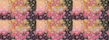 Raster illüstrasyonu. Çiçek süslemeli çizim deseni. Pembe renkte çiçekler.