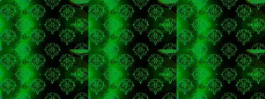 Patlayan çiçekler soyut olarak yerleştirilmiş. Raster deseni. Yumuşak, bahar çiçekleri yeşil, siyah ve mavi renklerde. Raster illüstrasyonu.