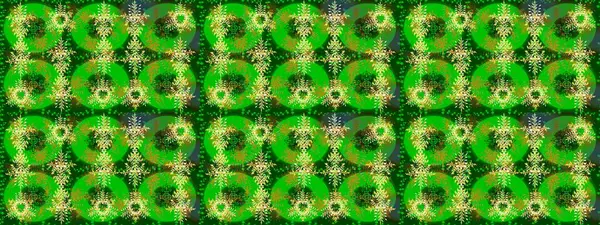 Raster illüstrasyonu. Renkli arka planda izole tatlı kar taneleri. Kar taneleriyle yeşil, sarı ve kahverengi renkler.