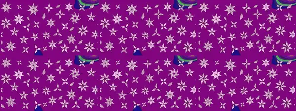 Çiçek ve yapraklı karalama şeklinde Raster çiçek deseni. Raster illüstrasyonu. Yumuşak, bahar çiçekleri mor renklerde.