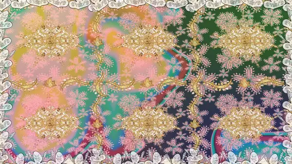 Tarafsız renklerde, altın elementlerle pürüzsüz bir desen. Şam tasarım için kusursuz desen.