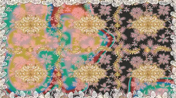 El yapımı dekoratif çerçeve, albüm kapağı, tebrik kartı, klasik Art deco tarzı. Altın karalama fantezi yapraklarından Raster soyut çiçek çelengi ve bej renkli bir çiçek.