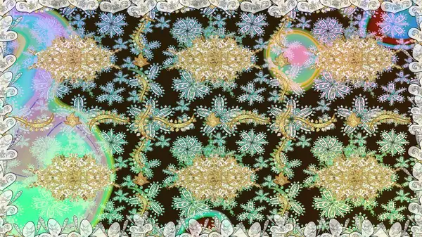 Tarafsız renklerde, altın elementlerle pürüzsüz bir desen. Şam tasarım için kusursuz desen.