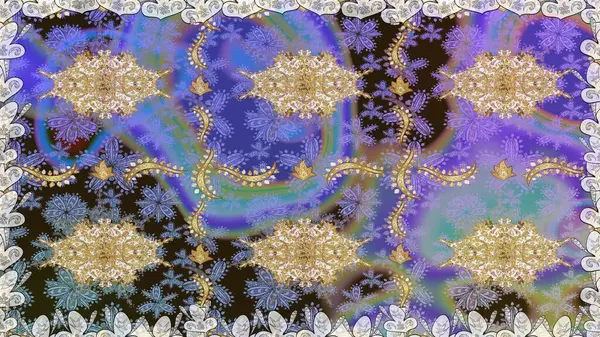 Mor renklerdeki altın elementler. Geleneksel klasik raster altın pürüzsüz desen. Barok tarzında kusursuz bir doğulu süsü..