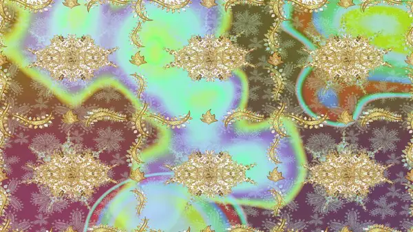 Tarafsız renkler ve altın elementler. Kusursuz altın desen. Çiçek desenli altın metal. Raster altın çiçek süsü brokar kumaş ve cam desenli..