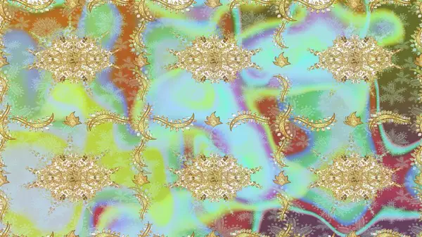 Raster altın pürüzsüz desen. Arkaplan, kumaş, altın duvar kağıdı. Altın elementlerle nötr renklerde altın desen. Düz elle çizilmiş vintage koleksiyonu.