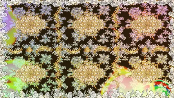 Kusursuz kıvırcık saçlar. Raster altın desen. Doğulu stil, altın elementlerle kahverengi renklerde altın desenli arabesk yapar..