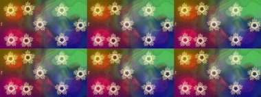 Bokeh yeşili, kahverengi, mor ve kar taneleriyle dekoratif Noel arkaplanı. Raster illüstrasyonu.