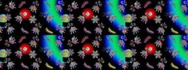 Soyut kış siyah, mavi ve yeşil süslemeleri. Renkli arka planda izole tatlı kar taneleri. Yuvarlak raster kar tanesi. Raster illüstrasyonu. Güzel kar tanesi..