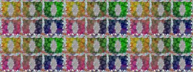 El çizimi çiçek unsurları olan soyut, dikişsiz raster deseni. Çiçekli ipek eşarp. 1950-1960 motifleri. Yeşil yeşile. Retro tekstil tasarım koleksiyonu.