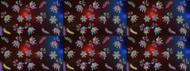 Kış kar tanesi, raster arka plan. Renkli arka planda izole kar taneleri. Yüzey için tekrarlanan doku, ambalaj kağıdı, kahverengi, mavi ve gri renkler. Raster illüstrasyonu.