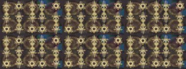 Raster - stok. Yapraklı çiçekler ve kahverengi, gri ve yeşil renklerde papatya çiçekleri. Taslak arkaplan deseni.