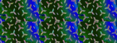 Yeşil, mavi ve gri kar taneleri. Raster illüstrasyonu. Noel ve yeni yıl moda baskıları için tatil tasarımı. Kar tanelerinin soyut arkaplanlı Noel deseni.