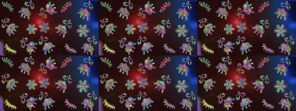 Kış kar tanesi, raster arka plan. Renkli arka planda izole kar taneleri. Yüzey için tekrarlanan doku, ambalaj kağıdı, kahverengi, mavi ve gri renkler. Raster illüstrasyonu.