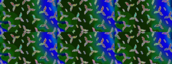 Yeşil, mavi ve gri kar taneleri. Raster illüstrasyonu. Noel ve yeni yıl moda baskıları için tatil tasarımı. Kar tanelerinin soyut arkaplanlı Noel deseni.