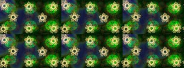 Farklı kar taneleri toplayıcısı, yeşil, mavi ve gri renklerde kış elementleri. Raster Noel soyut renkli arkaplan ve tatlı kar tanesi.