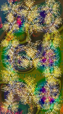 Retro tarzı, kış elementleri. Modern soyut tasarım posteri, kapak tasarımı, yeşil, kahverengi ve sarı renkli kart tasarımı. Kar taneleri tasarımı. Moda olmuş kar taneleri ve elementler Memphis kartları.