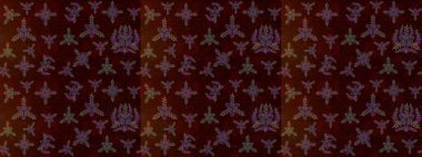 Çiçek desenli çizim. Raster illüstrasyonu. Asya tekstil tarzında. Raster illüstrasyonu. Kahverengi, siyah ve yeşil renkte çiçekler.