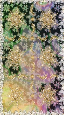 Çiçek süsü kumaş deseni, cam, çiçek desenli altın elementli, nötr renklerde metal. Klasik raster altın pürüzsüz desen.