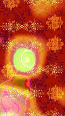 Kırmızı, turuncu ve sarı renkli kar taneleri. Kar tanesi raster deseni. Raster illüstrasyonu. Renkli arka planda izole tatlı kar taneleri.