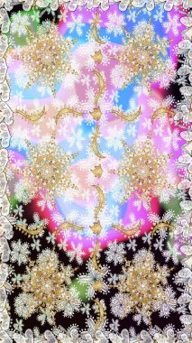 İslam tasarımı. Altın elementlerle nötr renklerde altın desen. Kusursuz desenli oryantal süs. Çiçek kiremitleri. Raster altın tekstil baskısı.