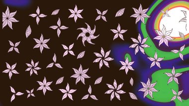 Tekstil, kumaş, ambalaj, hatıra defteri için hoş bir çiçek arkaplanı. Elle çizilmiş çiçek desenli Raster çizimi. Çocuksu tasarım. Kahverengi arkaplanda.