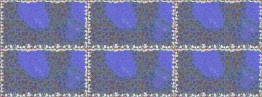 Raster illüstrasyonu. Doğa kelebeği temasını mavi ve mor renklerle tekrarlıyor. Güzel, pürüzsüz kelebek yineleme dokusu kontrastlı sırt katmanında izole edilmiş. Korunmak için vahşi yaşam böcekleri arka planı.