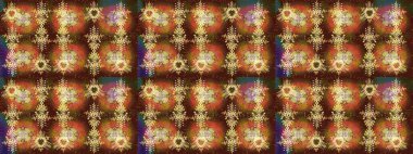 Kar taneleri tasarımı. Son moda kar taneleri ve elementler onun kartlarını gösteriyor. Retro tarzı doku, soyut kış elementleri. Muhteşem tasarım posteri, kapak, kahverengi, turuncu ve sarı renkli kart tasarımı.