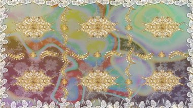 Kusursuz raster arka plan. Duvar kâğıdı barok, İspanyol kumaşı. Çiçek deseni. Şık bir grafik desen. Tarafsız renklerdeki altın elementler.