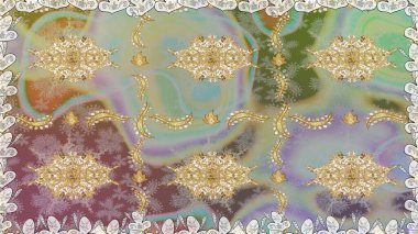 Raster illüstrasyonu. Tarafsız renklerde, altın elementlerle klasik, pürüzsüz desen.