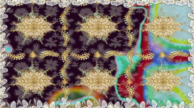 Kahverengi renklerdeki altın desenli altın elementler. Süslü dekorasyon. Lüks, kraliyet ve Viktorya dönemi konsepti. Raster klasik barok çiçeksiz altın desenli..