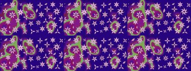 Mavi renkte etnik çiçeklerle süslenmiş zarif bir eskiz. Raster Çiçek İllüstrasyonu güzel tekstil..