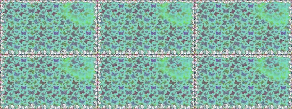 Sanat retro seramik seramik tasarım tarzında serbest ve doğrusal el çizimi logo. Yumuşak mavi ve yeşil arkaplanda izole edilmiş şirin yaban sinekleri. Mavi ve yeşil renkleri kapat.