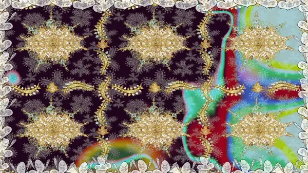 Kahverengi renklerdeki altın desenli altın elementler. Süslü dekorasyon. Lüks, kraliyet ve Viktorya dönemi konsepti. Raster klasik barok çiçeksiz altın desenli..