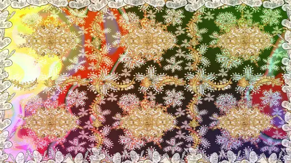 Raster illüstrasyonu. Tarafsız renklerde, altın elementlerle klasik, pürüzsüz desen.