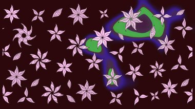 Kahverengi renkli çiçekler. Raster illüstrasyonu. El çizimi çiçekli soyut çizim deseni.