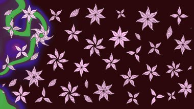 Düz Çiçek Elementleri Tasarımı. Renkli Bahar Teması eskiz kalıbı. Raster Modaya uygun kumaş deseni. Kahverengi renkli şirin çiçek deseni.