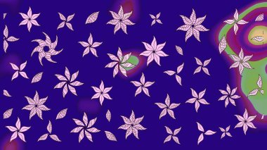 Çiçek desenli raster, mavi çizgi grafik desenli soyut raster arkaplan. Modern stil dokusu.