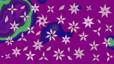 Yumuşak, bahar çiçekleri mor renklerde. Yaprak ve çiçeklerin suluboya resimleri, mor renkte çizimler. Raster illüstrasyonu.